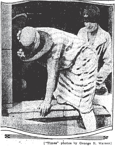 Mary Katherine Clough leading the way to meet Pickford--eight stories above Broadway.