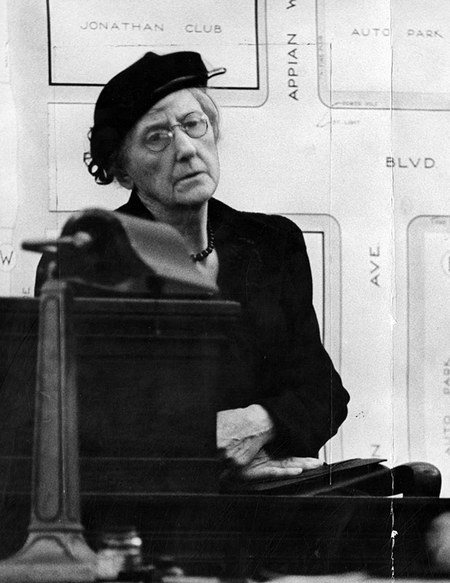 Cora Love testifies. Photo courtesy of LAPL.